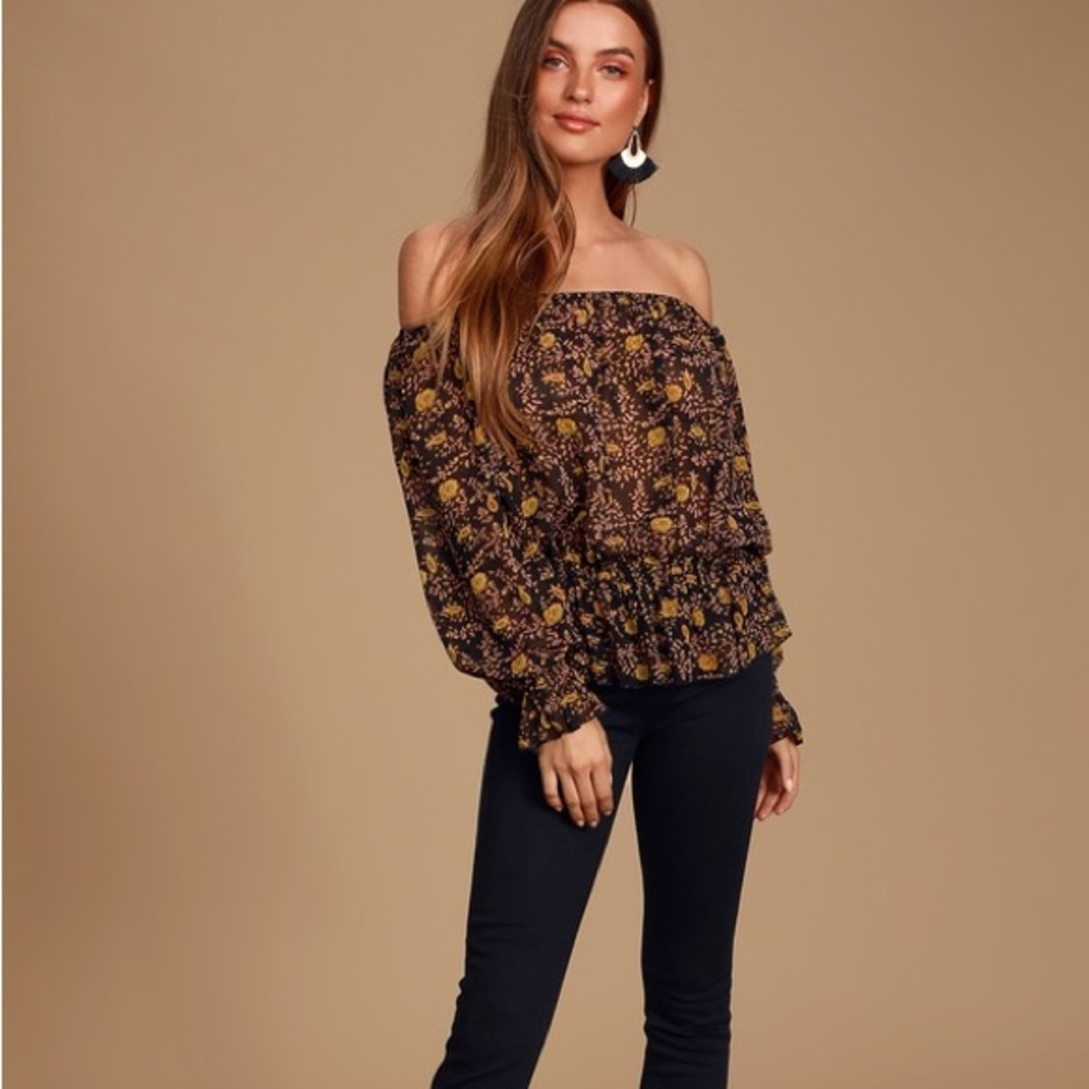 Lulu's Floral Off-Shoulder Blouse - Black and Yellow